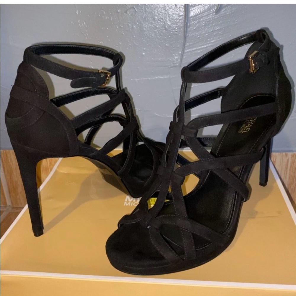 Michael Kors Black Stiletto Heels with Strappy Design